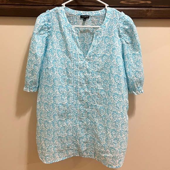 Talbots Blue Puff Sleeve V-Neck Women's Top Size M - Picture 2 of 7